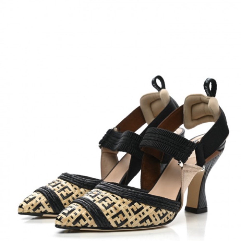 FENDI RAFFIA GROSGRAIN FF INTRECCIO COLIBRI SLINGBACK PUMPS - Picture 3 of 8